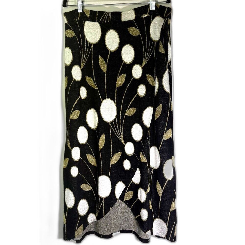 Maeve Anthropologie Large L Metallic Gold Glam Knit Tulip Wrap Midi Skirt Party